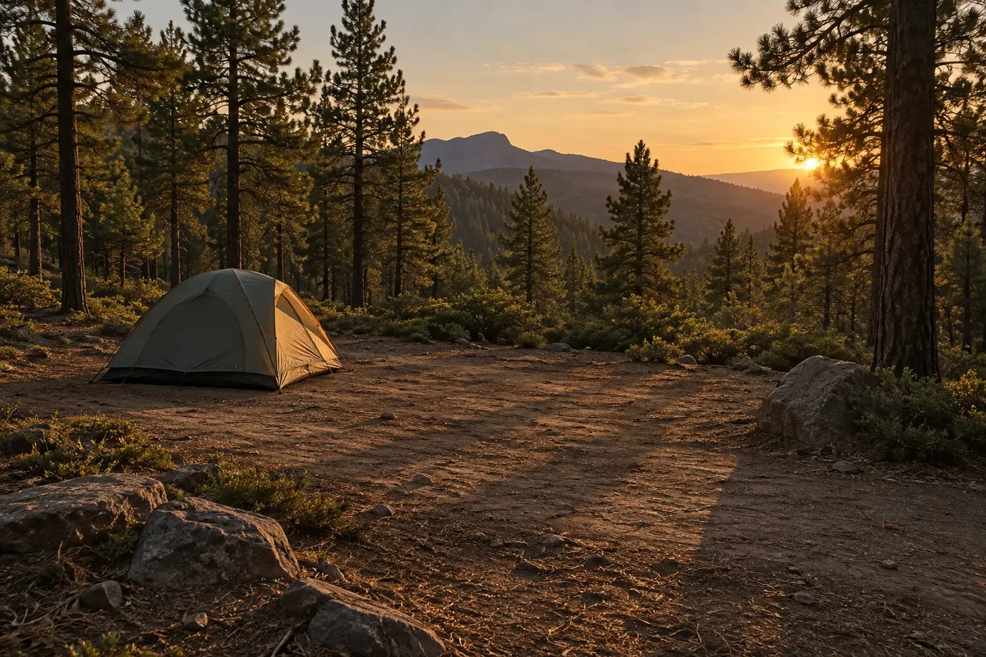 Illustration of an empty dispersed campsite clearing in the woods
