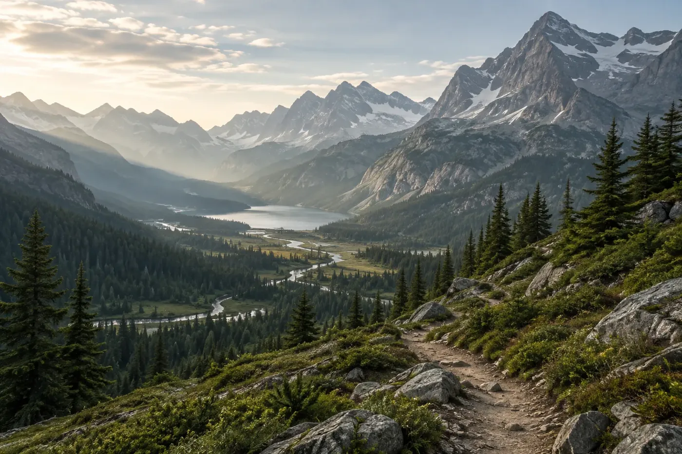 Illustration of a mountain backcountry valley